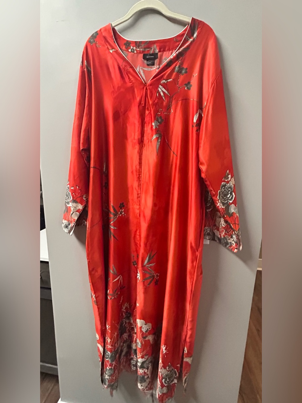 Natori Jacquard Floral Caftan Half Zip Orange XXL